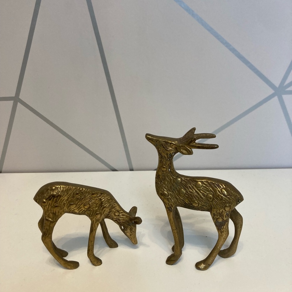 Vintage Set of Brass Spotted Deer Buck and Doe Small